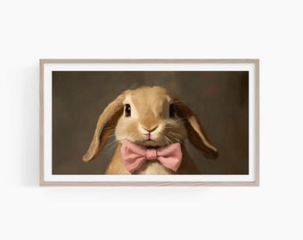Ostern Rahmen TV Kunst, kokette Schleife Häschen Kunst, Kaninchen mit Schleife Malerei Tv Kunst, Kinderzimmer Druck, Ostern Dekor, digitaler Download, T861