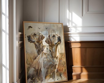 Labrador Retriever Wall Art, Dekoracja pokoju dziecięcego z psami myśliwskimi, Akwarelowe labradorytowe psy ścienne, Wydruki ścienne do pokoju chłopców, Polowanie Wall Art, S172