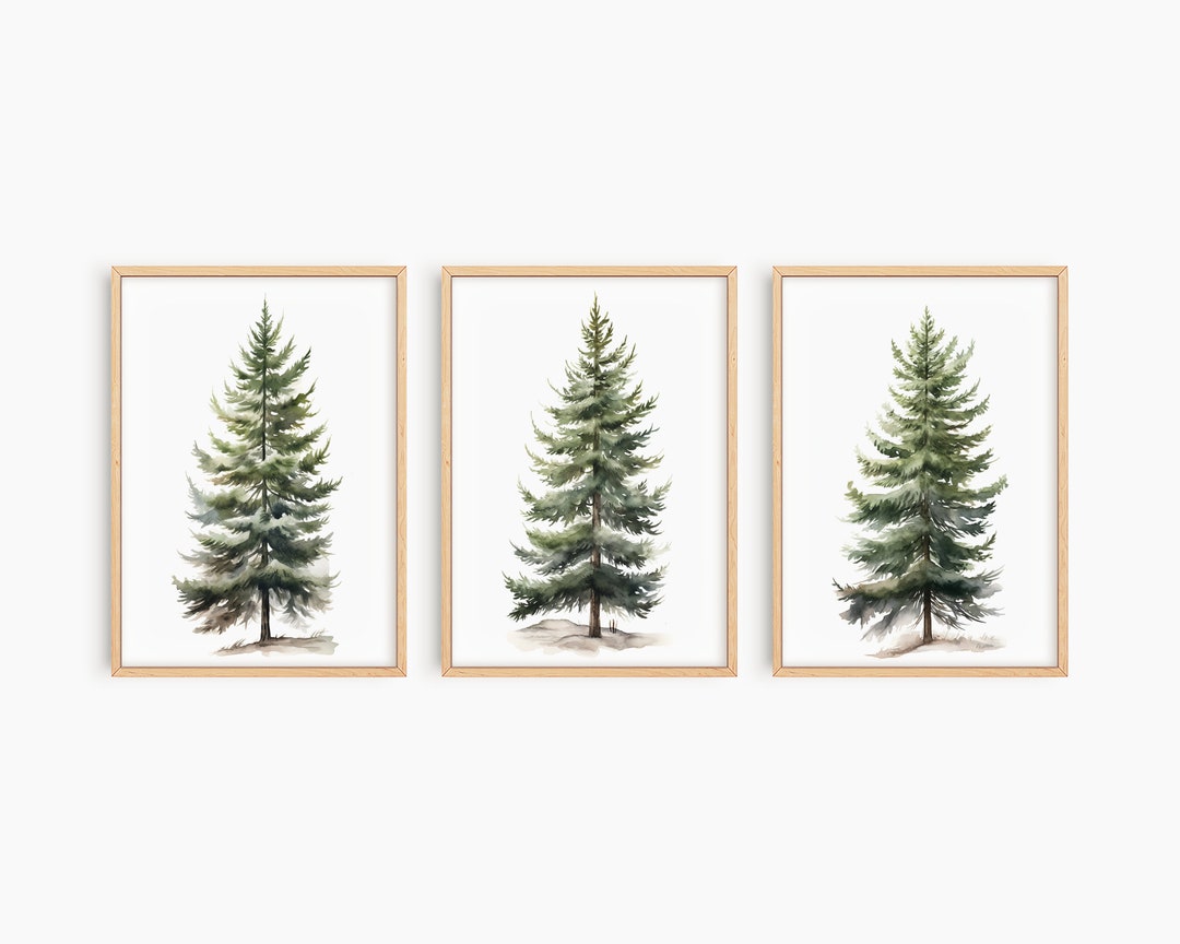 Christmas Tree Printable Wall Art Set of 3, Pine Tree Art Prints ...