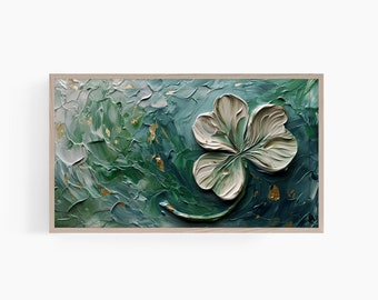 Marco de trébol verde para TV, arte de marco para TV del día de San Patricio, arte de marco para TV Samsung, pintura de trébol con empasto, marco para TV de San Patricio, marco para TV verde