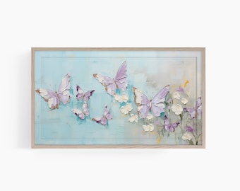 Motyle Samsung Frame TV Art, Wiosna Motyl Ramka Tv Art, Unikalna Neutralna Wiosna Ramka TV Art, Motyle Impasto Malowanie Tv Art
