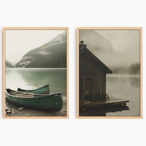Canoe Wall Art For Lake House Decor, Mountain Lake Print, Canoe Wall Art, Nature Photography, Lake Cabin Print, Forest Print, Moody Lake