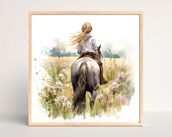Horse Girl Wall Art, Nursery Horse Print, Girls Room Decor, Horse Riding Wall Art, Equestrian Wall Decor, Printable Country Girl Wall Art