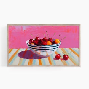 Colorful Cherry Digital Download for Tv Trendy Still Life Frame Tv Art Spring Summer Frame Tv Art Pop Colors Tv Art T924