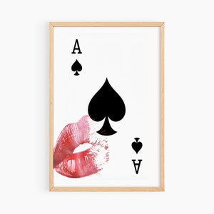 Lucky Ace Poster Print, Girly Wall Art, Preppy Printable Art, Dopamine Decor, y2k Wall Art, Lucky Kiss Print, Dorm Room Decor, S067