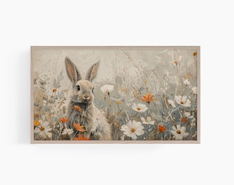 Spring Bunny Rabbit Samsung Frame TV Art, Easter Bunny TV Art Frame, Spring Decor Vintage Boerderij TV Art, Spring Tv Art, Wildflower Bunny