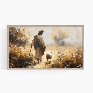 Samsung Framed Tv Art Jesus, Frame TV Art, Jesus Leaves the 99, Christian Religious Painting Tv, Instant Download, Spring Frame TV Wallpaper