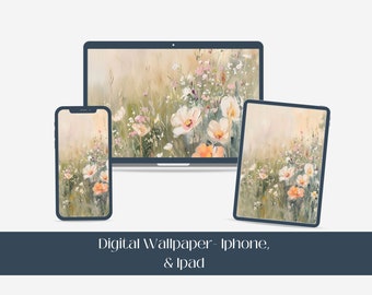 Spring Wildflowers Digital Wallpaper, IPhone IPad Wallpaper Background, Soft Pastel Digital Wallpaper, Watercolor Wildflower Screensaver