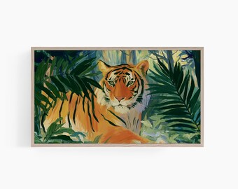 Colorful tiger painting for Samsung Frame TV - Digital Download - Modern Home Decor Jungle Frame Tv Art Modern Tiger Tv Art T959