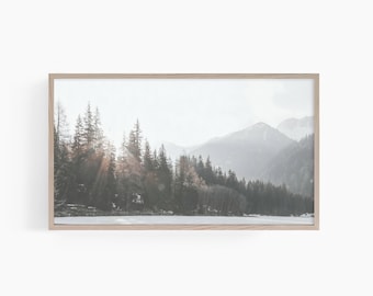 Forest Frame Tv Art, Misty Woods Frame Tv Art Print, Nature Photograph Frame Tv Art, Mountains Frame Tv Art Print, T592