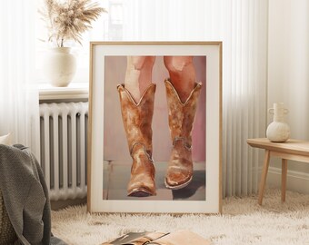Coastal Cowgirl Printable Poster, Trendy Wall Art, Preppy Cowgirl Boots Dorm Room Wall Art, Girly Digital Download Aesthetic Pink, S218