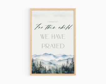 Boys Room Printable Art, Christian Baby Boy Nursery Art, 1 Samuel 1:27 Bible Verse Wall Art, For This Child We Have Prayed Printable
