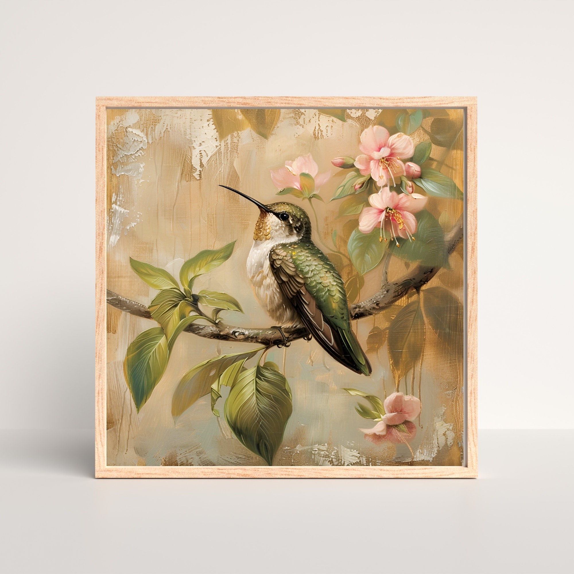 Hummingbird Wall Art Print, Vintage Bird Printable, Netural Hummingbird ...