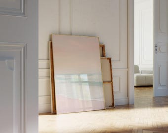Impresión de arte de pared de playa, impresión de póster costero rosa, arte de pared de dormitorio preppy, descarga digital femenina estética de playa, arte de verano de moda, S104