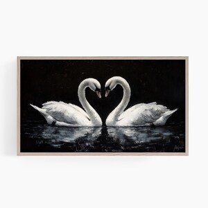 Swan Frame TV Art, Love Birds Valentines Day Tv Art, Moody Swan Painting, Vintage Valentine&#39;s Day Tv Art, Samsung Frame Tv Art, T834