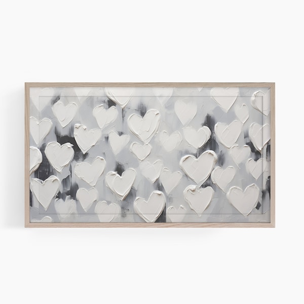 Impasto Hearts Black & White Valetine's Day Samsung Frame TV Art | Valentine Day Digital Art For TV | Impasto Neutral Hearts Frame TV Art