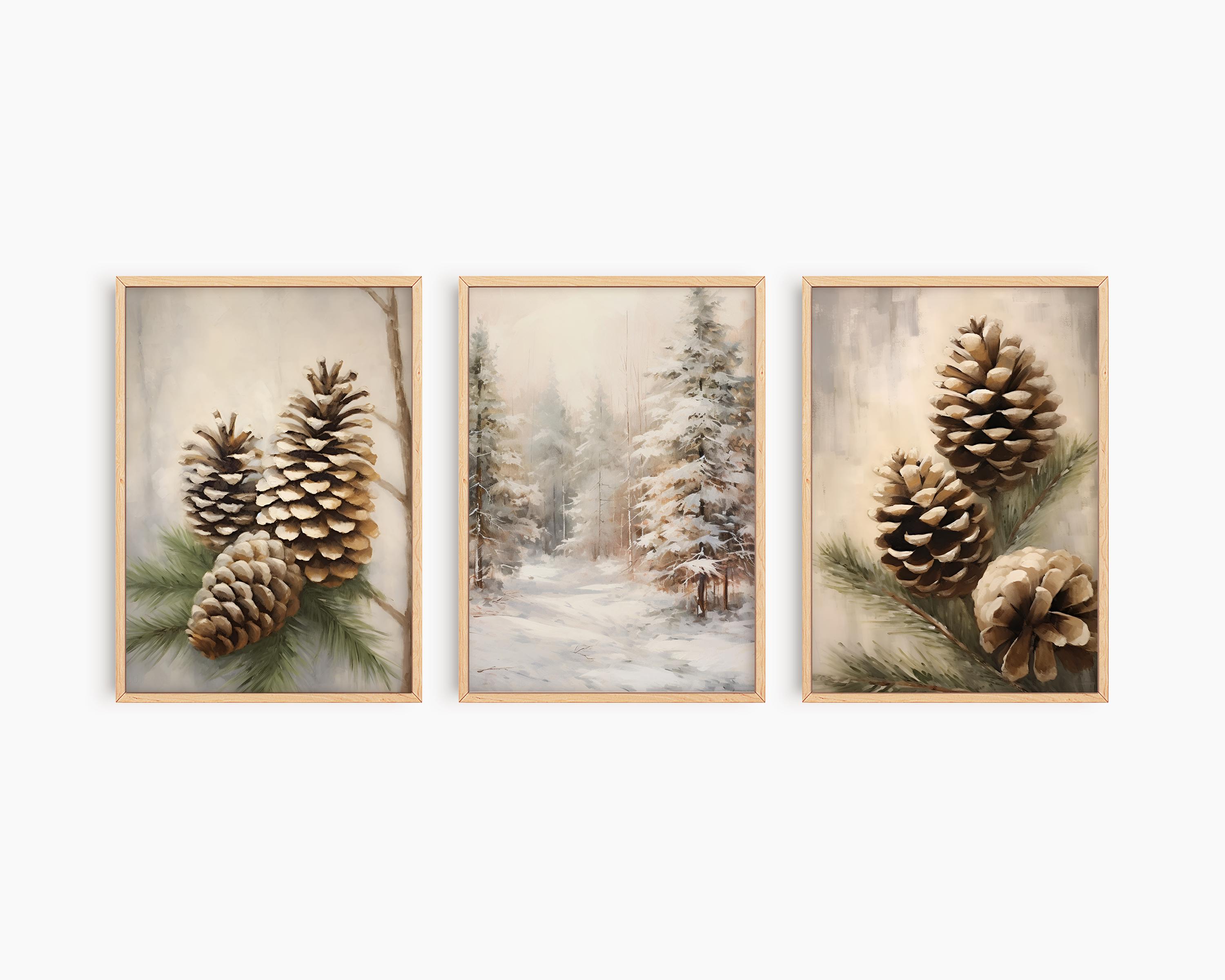 Winter Printable Art Set of 3, Warm Winter Prints, Snowy Pines Print ...