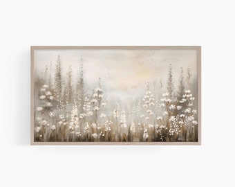 Spring Wildflower Field, Samsung Frame TV Art, Flower Meadow Tv, Country Painting, Warm Tone Landscape, Wildflower Frame TV Art, T548