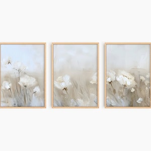 Printable Wildflower Art Set of 3, Minimalist Boho Wall Art Prints, Farmhouse Wall Art Prints, Cottagecore Wall Art Set, Printable Floral