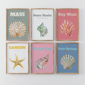 Preppy Travel Poster Gallery Wall Art Set de 6, Preppy Summer Wall Prints, Preppy Dorm Room Decor Wall Art, Impresión de arte rosa fuerte de moda