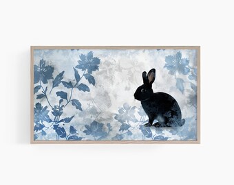 Samsung Frame Tv Art Easter Bunny, Blue Floral Tone Frame Tv Art, Easter Frame Tv, Spring Frame Tv Art, Floral Bunny Frame Tv