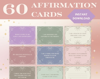 60 Printable Affirmation Cards | Digital Download Affirmations | Daily Affirmation Cards | Gifts for Her | Manifestation Cards | Instant