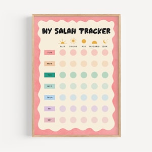 Salah tracker, Prayer tracker, Kids Salah chart, Islamic nursery, Islamic tracker, Islamic education, Islamic homeschool, Muslim kids, Salah