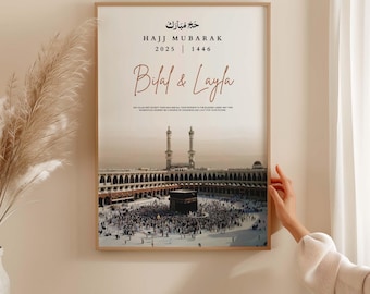 Gepersonaliseerde Hajj Mubarak-print, cadeau moslim Hadj, Hadj Mubarak-cadeaus, Hadj-print, oemra-cadeaus, umrah, hadj-cadeaus, gepersonaliseerde hadj-lijst