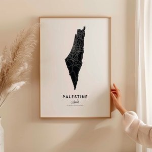 Mapa de Palestina, impresión de Palestina, imprimible islámico, arte mural de Palestina, decoración del hogar de Palestina, Palestina árabe, regalo de Palestina, mapa de Palestina