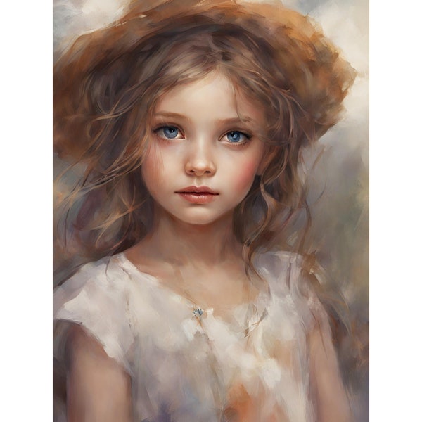 Cute Girl Painting / Vintage Art/  This Art Will Bring a Touch Of Rarity And Sophistication To Your Walls /Instant Download/(Jpg 300Dpi/Pdf)