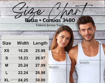 Bella + Canvas 3480 Size Chart, BellaCanvas Tank Top Size Chart, Bella Canvas Couples Sizing, Model Sizechart 3480, Unisex Size Chart , JPEG