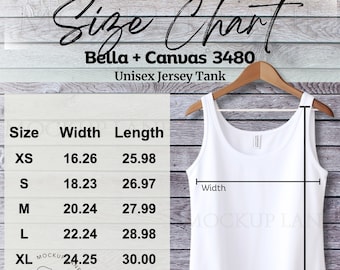 Bella + Canvas 3480 Size Chart, BellaCanvas Tank Top Size Chart, Bella Canvas Tanktop Sizing, Model Mockup 3480, JPEG Size Chart BC3480