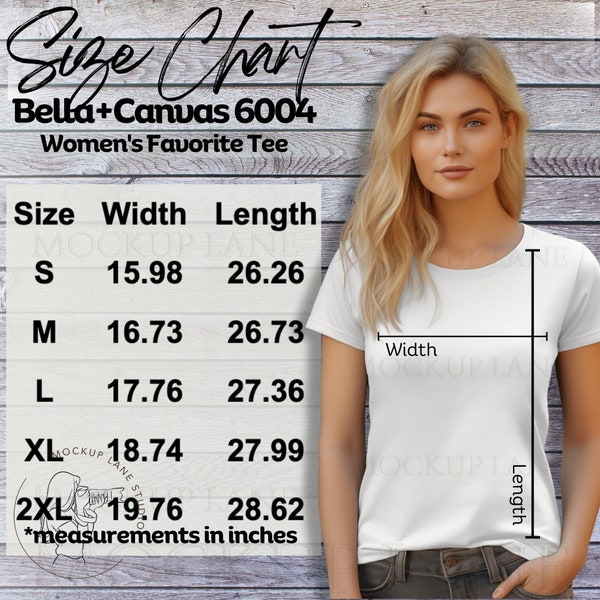 Bella Canvas 6004 Size Chart, BellaCanvas Size Chart, Bella + Canvas Women's Sizing Chart, Model Mockup 6004, BC6004 Size Chart, 6004 Chart