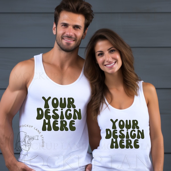 Bella + Canvas Tank Top Mockup, BellaCanvas 3480 Tank Top Bild, Bella Canvas Paare Mockup, Modell Mockup 3480, BC3480, Weißes Tank Top JPEG