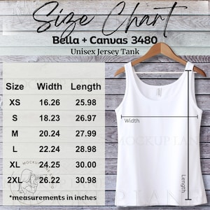 Bella + Canvas 3480 Size Chart, BellaCanvas Tank Top Size Chart, Bella Canvas Tanktop Sizing, Model Mockup 3480, JPEG Size Chart BC3480