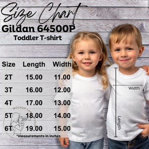 Gildan 64500P Size Chart Mockup, Gildan T-Shirt Size Guide, Gildan Toddler T-Shirt Size Chart, G64500P Size Guide, Gildan Boy and Girl Mock