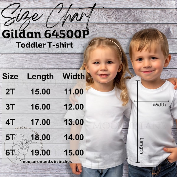 Gildan 64500P Size Chart Mockup, Gildan T-Shirt Size Guide, Gildan Toddler T-Shirt Size Chart, G64500P Size Guide, Gildan Boy and Girl Mock