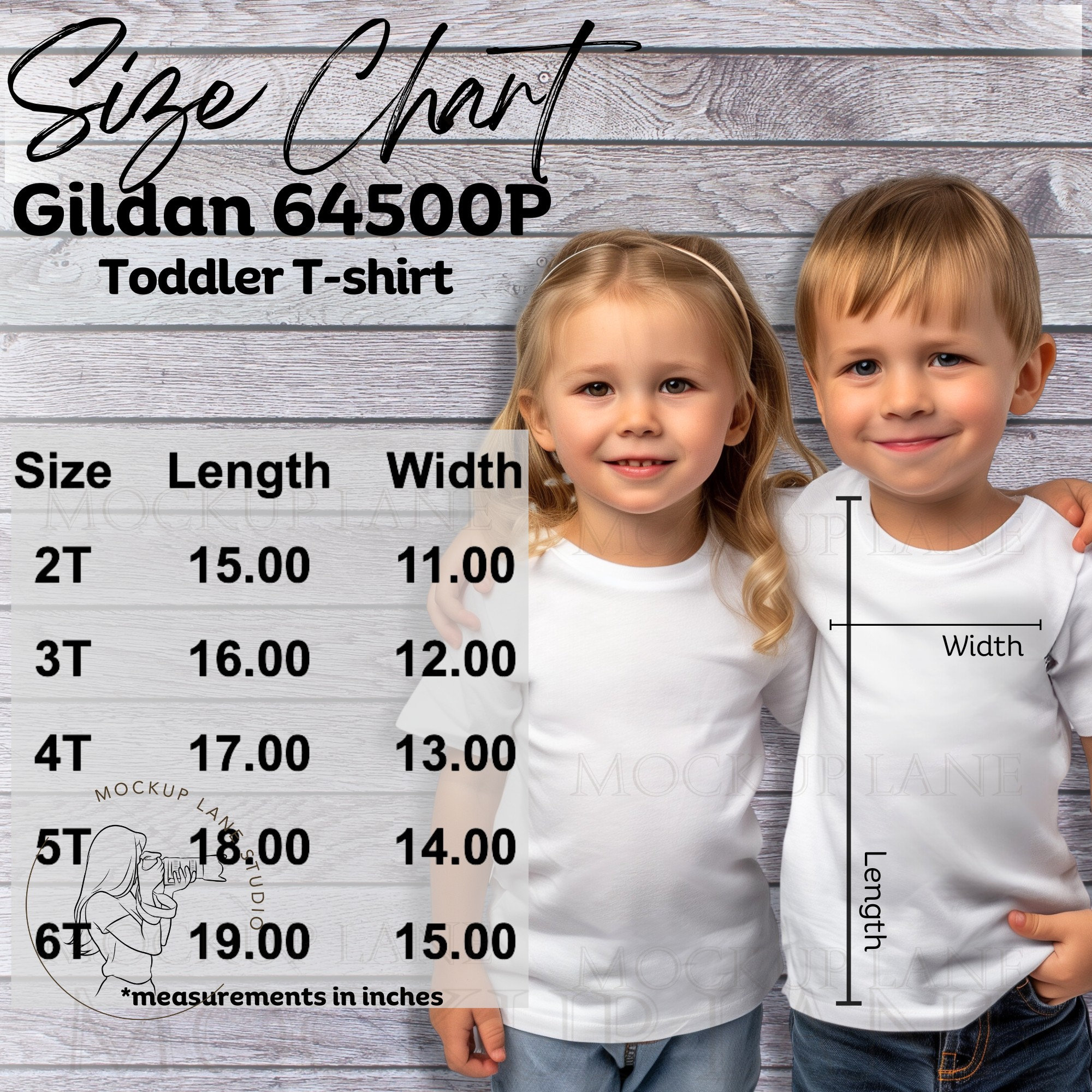 Gildan 64500P Size Chart Mockup, Gildan T-Shirt Size Guide, Gildan Toddler T-Shirt Size Chart, G64500P Size Guide, Gildan Boy and Girl Mock