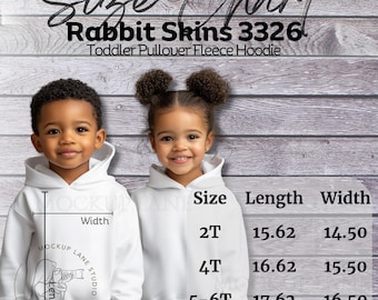 Maattabel Rabbit Skins 3326, maattabel hoodie peuter hoodie, fleece hoodie maattabel, mockup konijnenvellen broer of zus, zwart model 3326 maten jpeg
