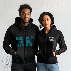 Gildan 18600 Mockup , Black Hoodie Mockup, 18600 Zip-Up Mock, Black Model mockups, Gildan 18600 Mock up, Canva Mockup Hoodie, Couple Mock