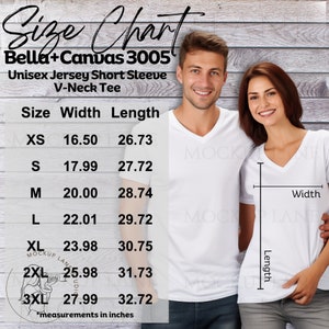 Bella and Canvas 3005 Größentabelle, Bella+Canvas V-Ausschnitt Größentabelle, BC 3005 Sizing, Vneck BellaCanvas Sizing Mockup, Große Größentabelle, Bundle