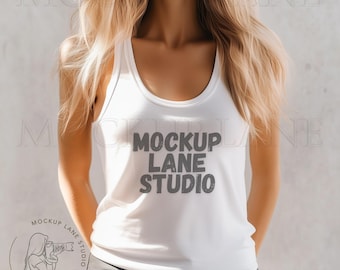 Bella+canvas tanktopmodel, afbeelding BellaCanvas 3480 tanktop, Bella Canvas damesmodel, model 3480, BC3480, witte tanktop JPEG