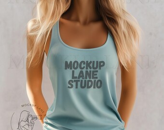 Bella+Canvas 3480 Mockup Aqua Triblend, BellaCanvas 3480 Tanktop Afbeelding, Bella Canvas Female Mockup, Model Mockup 3480, BC3480, Canvas Mocks