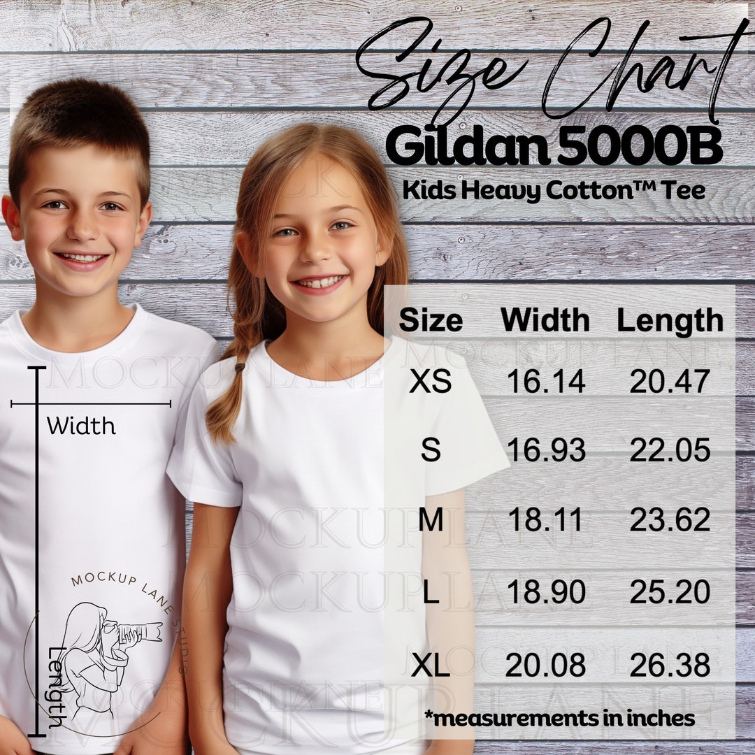 Gildan 5000B Size Chart Mockup, Gildan Kids Cotton Tee Shirt Size Guide ...
