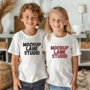 Maquette de rentrée Bella + toile 3001 ans, t-shirt blanc pour jeune, maquette BC3001 ans pour frères et sœurs, t-shirt blanc unisexe garçon fille modifiable sur toile