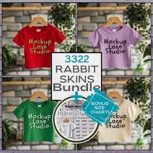 Rabbit Skins 3322 Mockup Bundle, Infant Fine Jersey Tee Bundle, Baby Hanger Mockups, 3322 Color Chart, RS3322 Size Chart, Whole Shop Bundle
