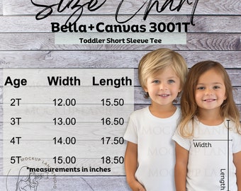 Bella + Canvas 3001T Size Chart, Bella Canvas Toddler Size Guide, 3001T Size Guide, Unisex Boy Girl T-shirt Size Chart, Bulk Size Chart JPEG