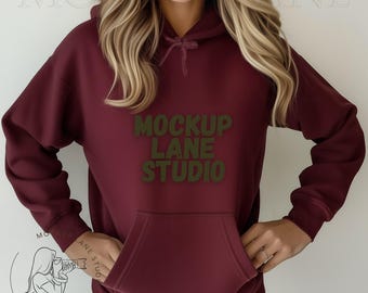 Gildan 18500 Mockup Maroon, Maroon Hoodie Mockup, 18500 Hood Mock, Female hoodie mockup, Gildan 18500 Maroon Mock up, POD Image