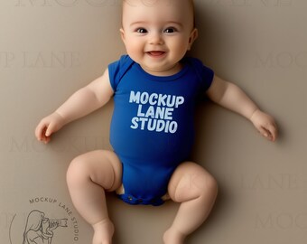 Bella + Canvas 100B-mockup, 100B koningsblauw, mock-up babyjersey, baby-one-piece-mockup, canvas-mockup, mock-up babymodel, mock-up babymodel, blauw 100B-model