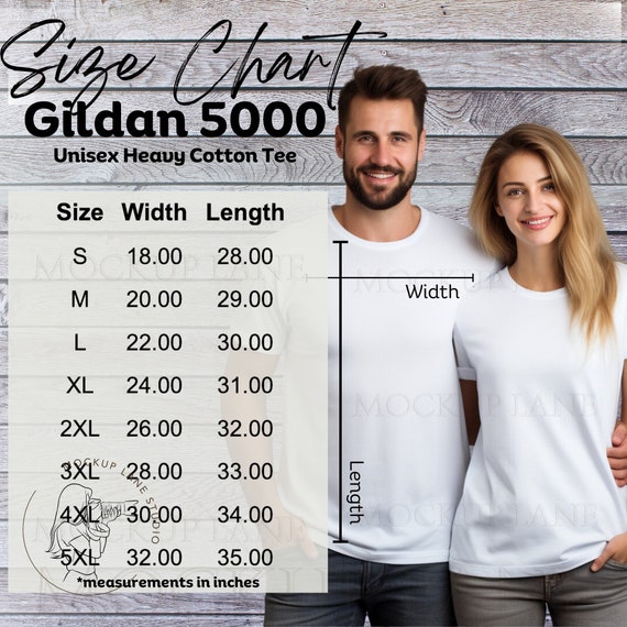 Gildan 5000 Size Chart Mockup, Gildan T-Shirt Size Guide, Couples Size Chart, G5000 Size Guide, Gildan Unisex T-Shirt Size Chart JPEG